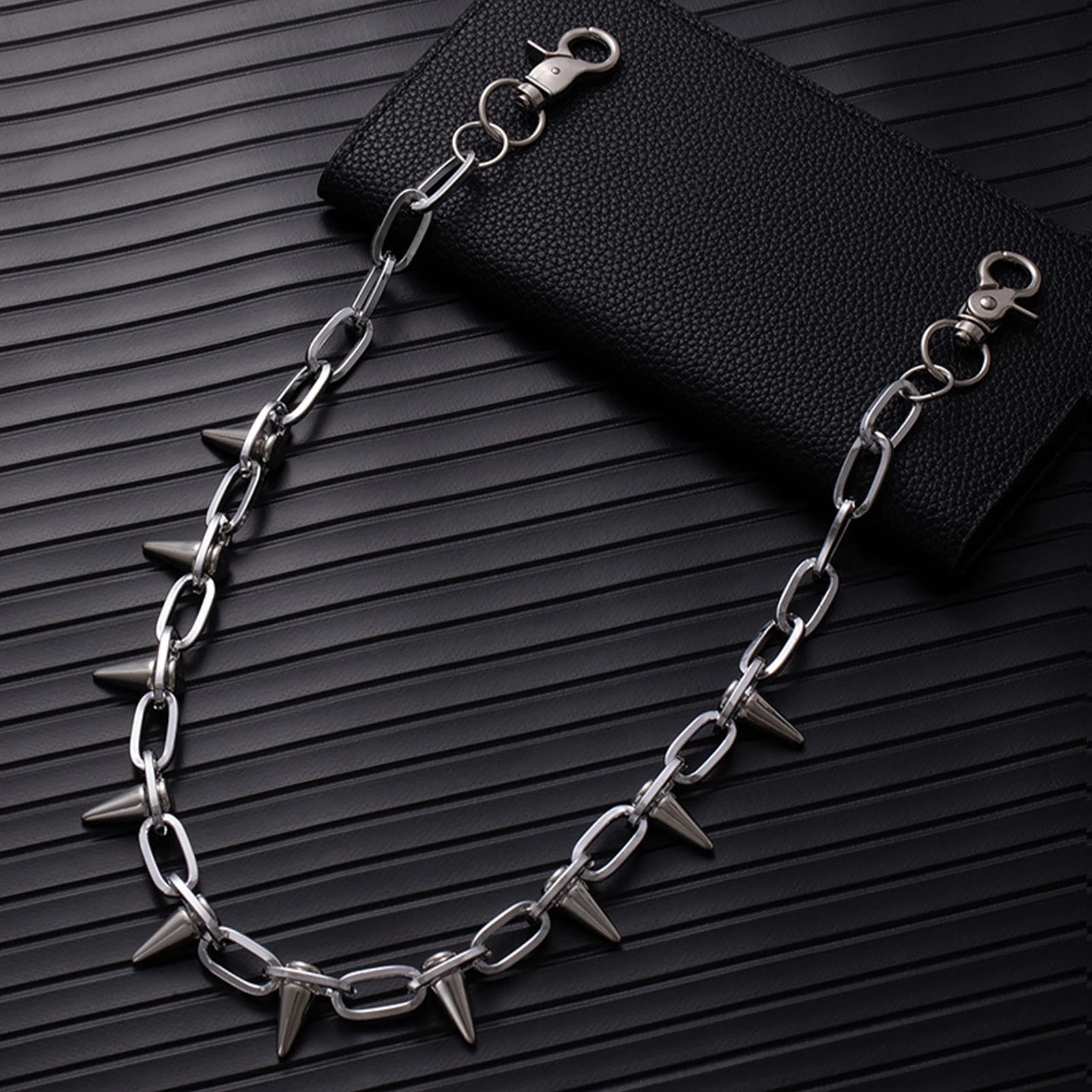 2개입 펑크 힙합 청바지 키체인, 청바지 레이어드 바지 체인 벨트, 스트리트웨어 고스 리벳 바이커 액세서리 (남녀공용)