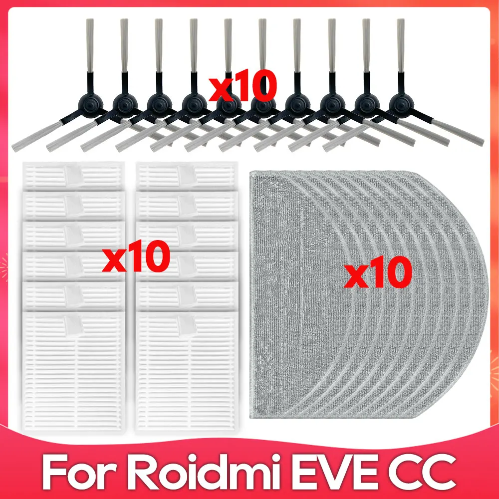 Compatível com Roidmi Eve Ccsdj12rm Escova Lateral Filtro Hepa Panos de Limpeza Pano de Esfregar Acessórios para Aspirador de pó Robô Peças de Reposição.