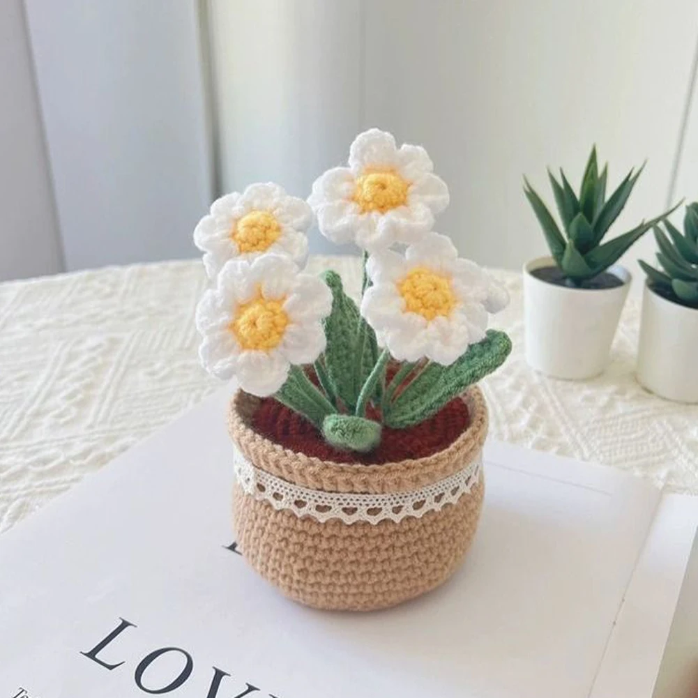 DIY Flower Potted Crochet Kit Cute Plants Hand-Knitted Tool for Kid (Daisies)