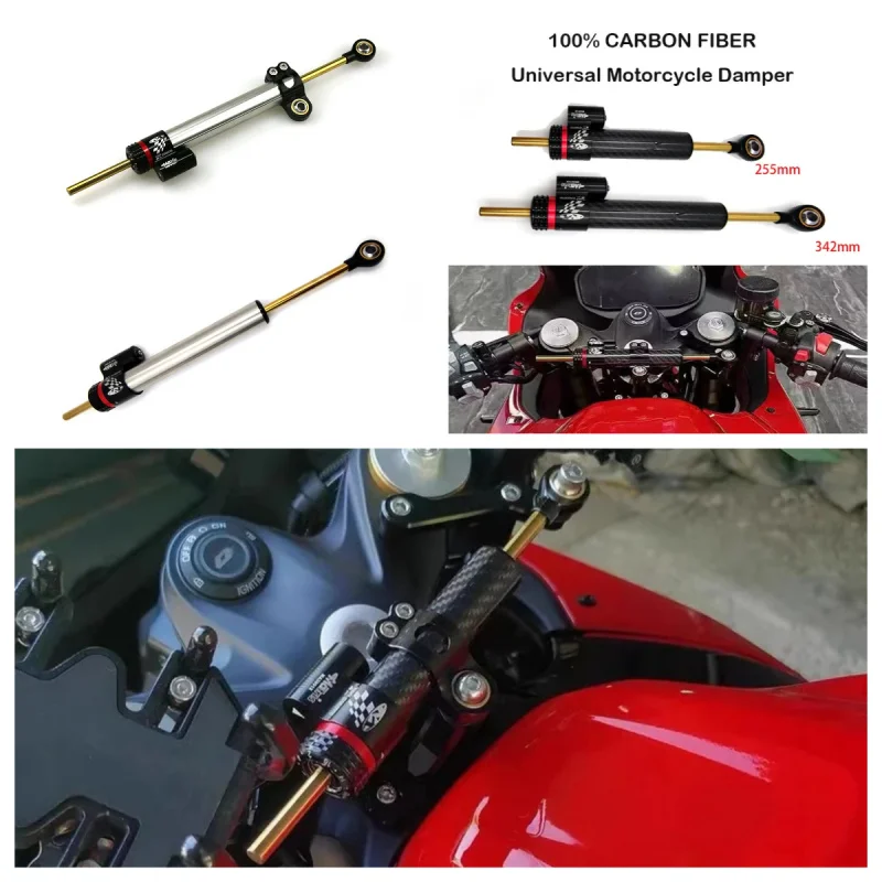 255mm 342mm 375mm Universal Motorcycle Adjustable Steering Damper Carbon Fiber Aluminum Alloy Stabilizer Absorber Balance Bar