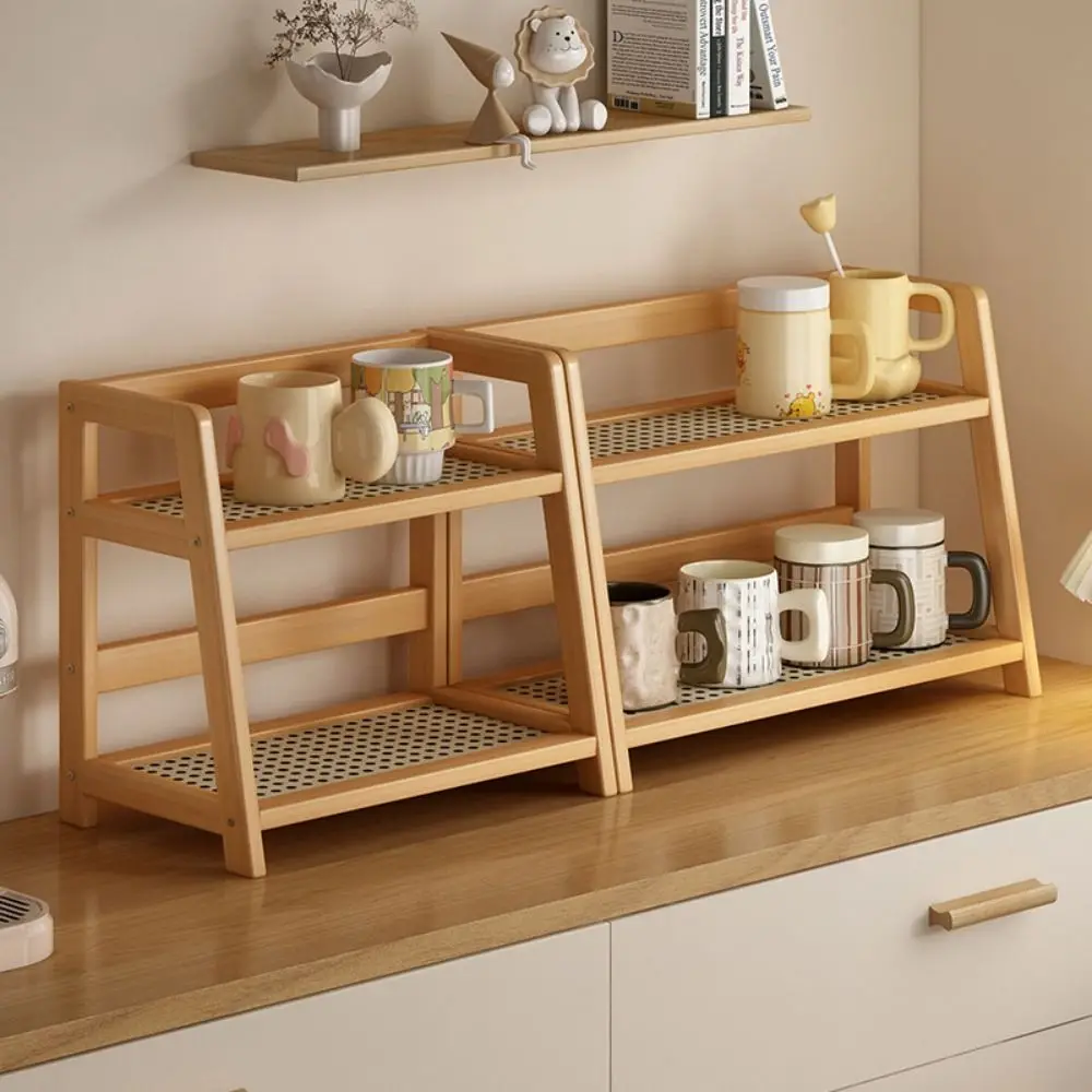 New Fashion 2 Layer Wooden Storage Shelf Multipurpose Countertop Organizer Durable Bamboo Storage Shelf Kitchen Rack