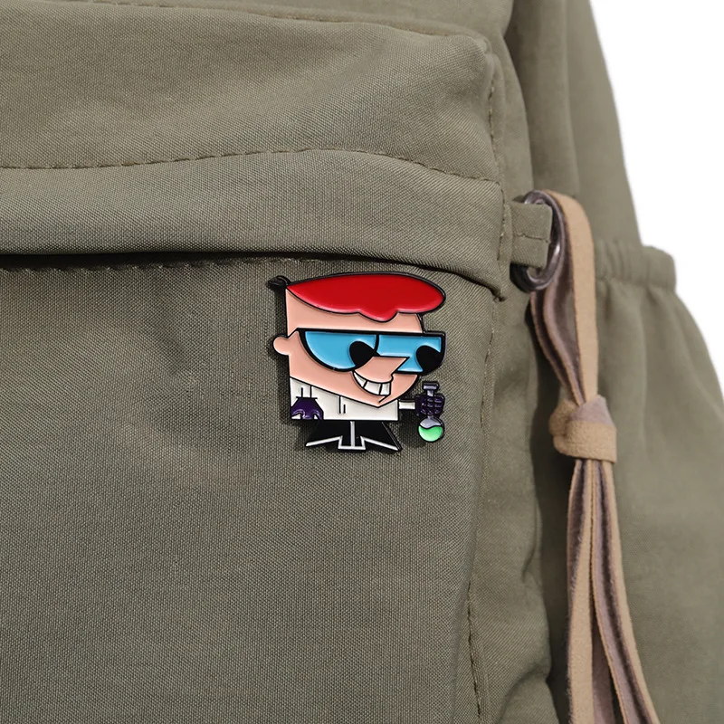 Cartoon Dexter's Lab Themed Pins Brooch Anime Boy Dexter And His Sister Titi Figure Badge Enamel Cosplay Props Lapel Pins Jewelr