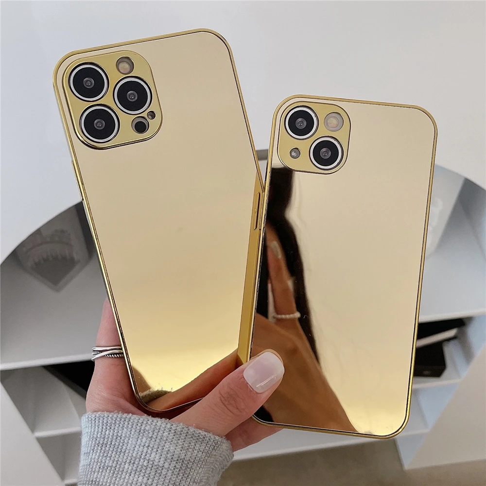 Luxury Plating Silver Golden Make Up Mirror Phone Case for