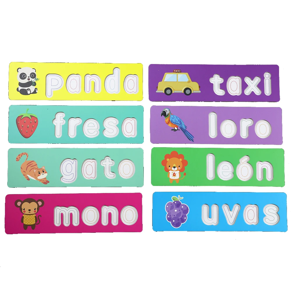 Toddler Montessori Spell Spanish Alphabet Words Game Wooden Toy Learning Jigsaw Letter Puzzles Early Educational Toys for Kids 4