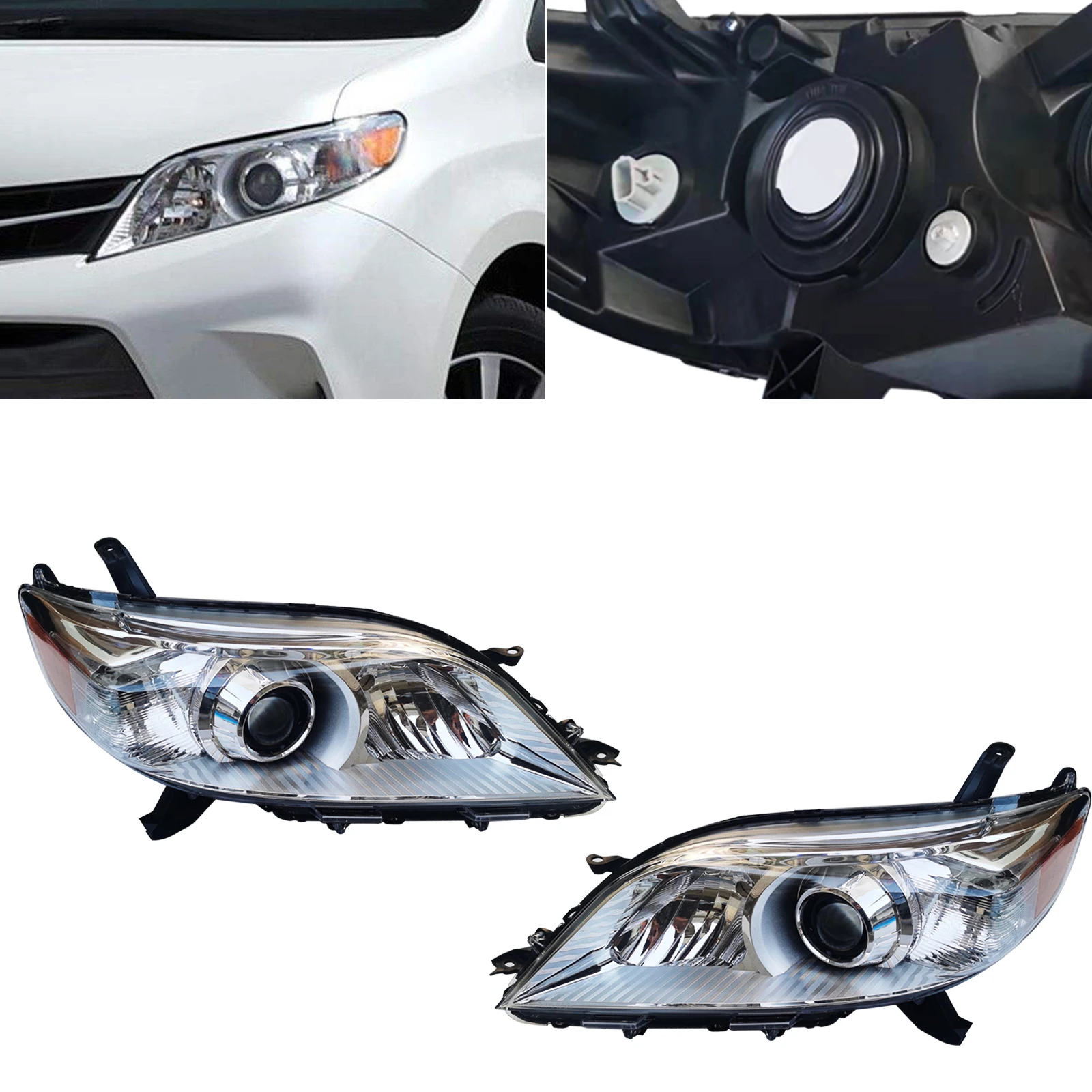 

Fits 2011 2012 2013 2014 Toyota Sienna Base/Le/Xle Model Headlights Pair Set