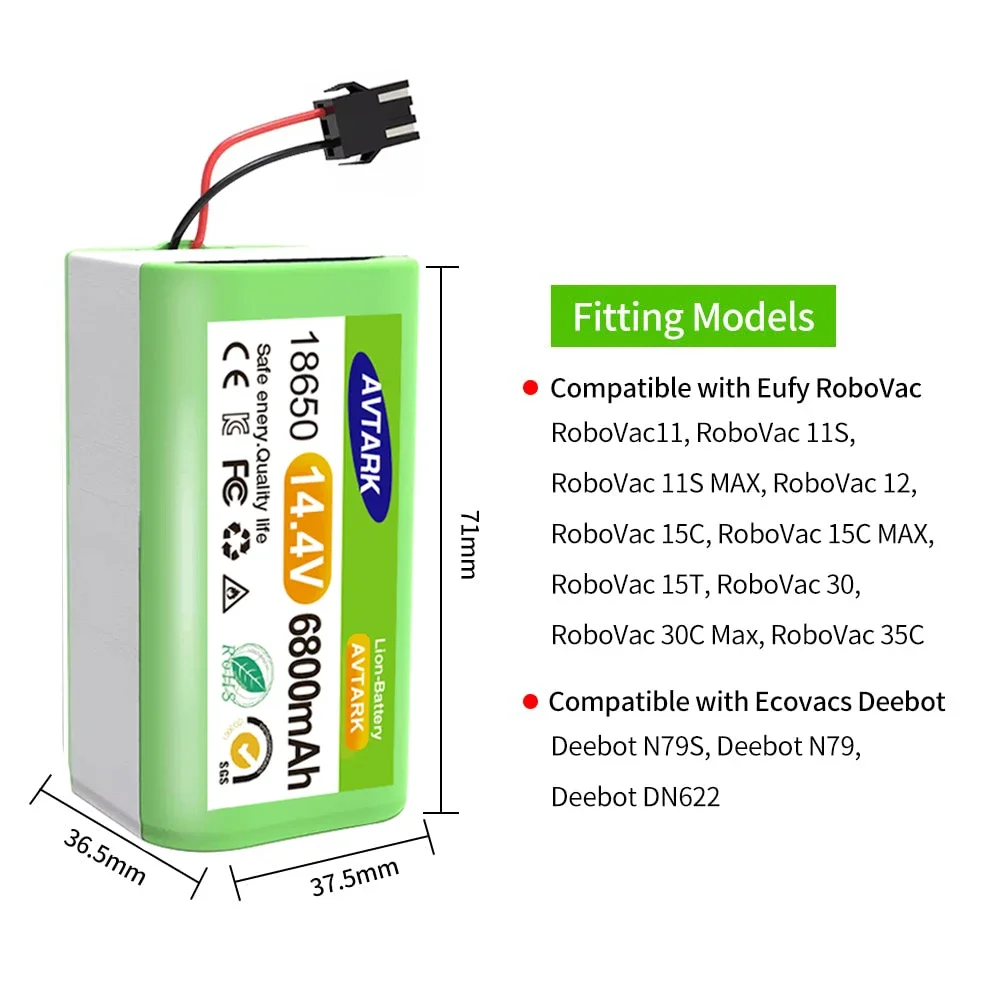 Batterie aste pour Conga Excellence, 14.4V, 4000mAh, 950, 990, 1090, 1790, Deebot N79S, N79, Chr622, wald, Fy, Robovac 30, 35C