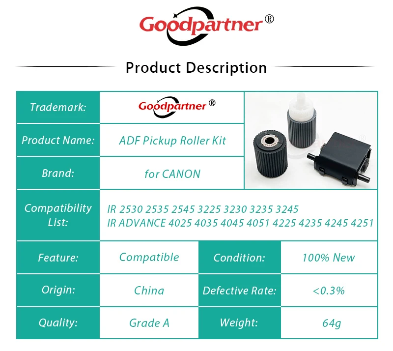 Adf Pickup Feed Roller Separation Pad para Canon 2530 2535 2545 3225 3230 3235 3245 4025 4035 4045 4051 4225 4235 4245 - Imagem 5