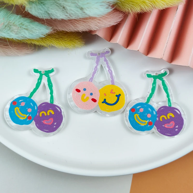 

ApeUr 10pcs Smile Face Cherry Acrylic Charms Kawaii Fruit Pendants Fit Jewelry Making for DIY Earrings Keychain Dangle