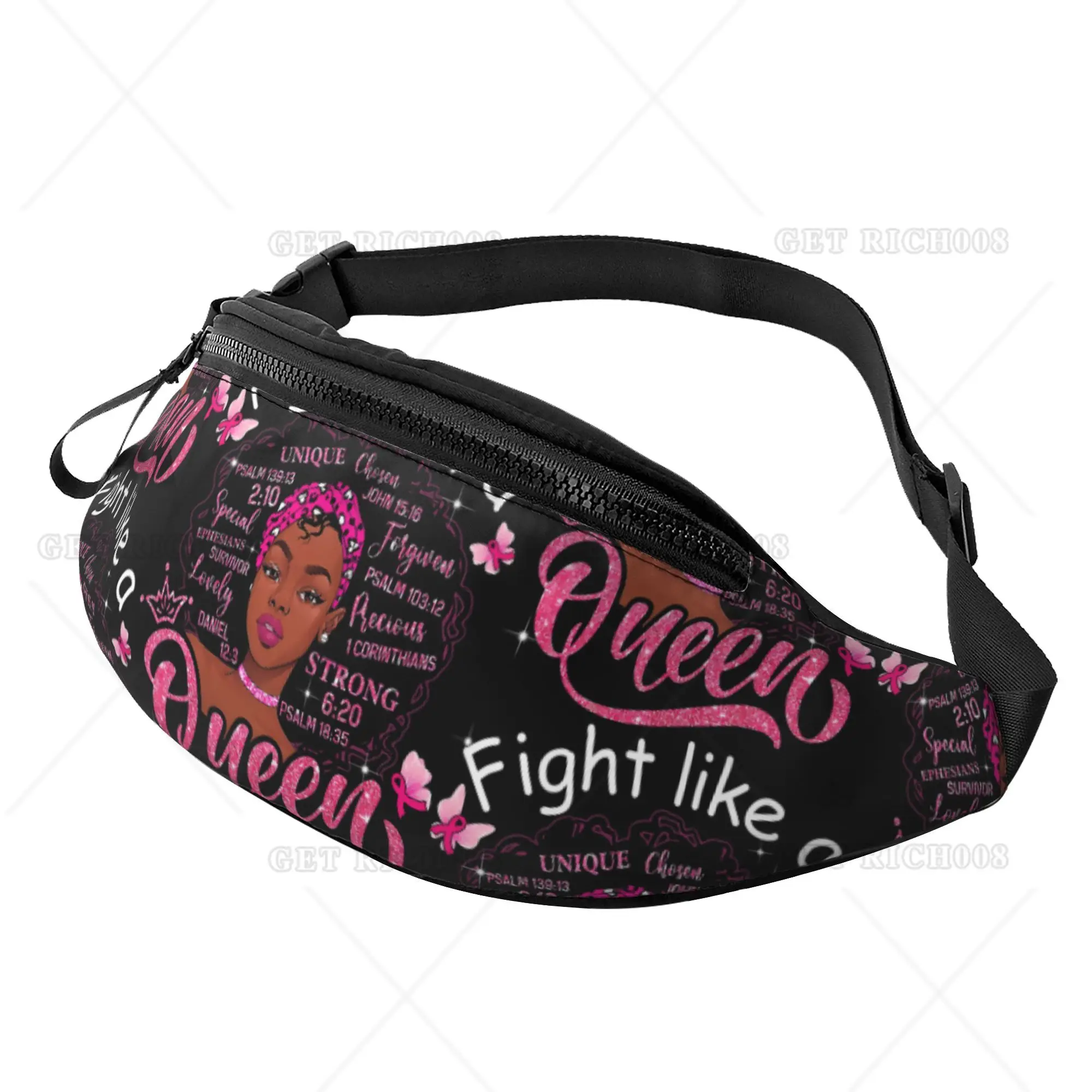 

Pink Breast Cancer Awareness Fight Like A Queen Afro Women Chest Bag for Adults Polyester Bag for Women Unisex Casual