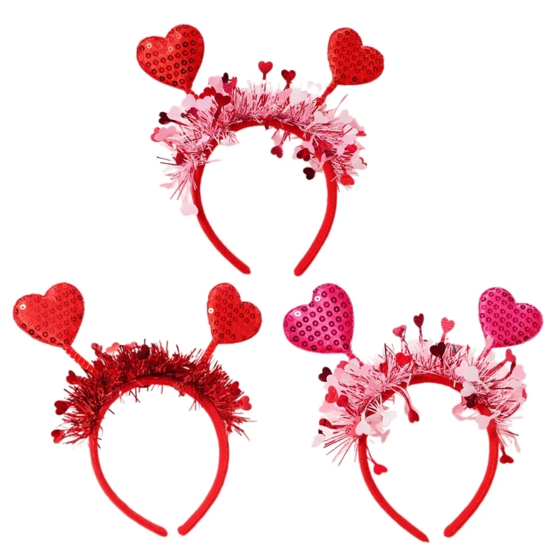 

Милые повязки на голову с мишурой в форме сердца, повязка на голову на день Святого Валентина, многоцелевой обруч для волос для