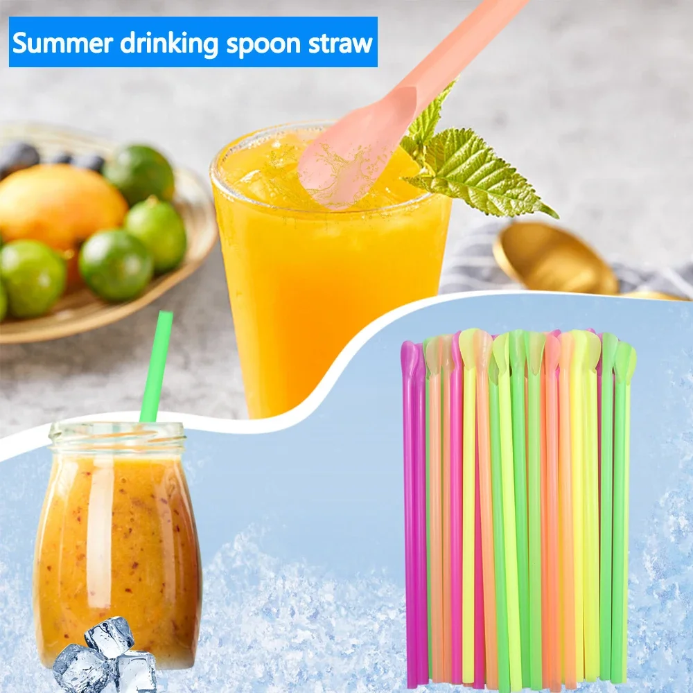 50-1000Pcs Beverage Spoon Straws Milkshake Smoothie Spoon Strawberry Drinking Straw For Party Bar Birthday Supplies Wholesale