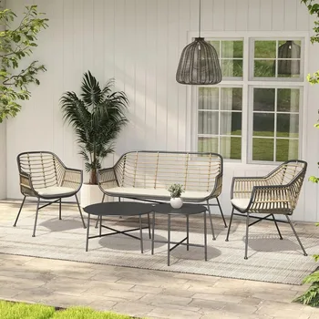 5-Piece Boho Wicker Patio Set 1