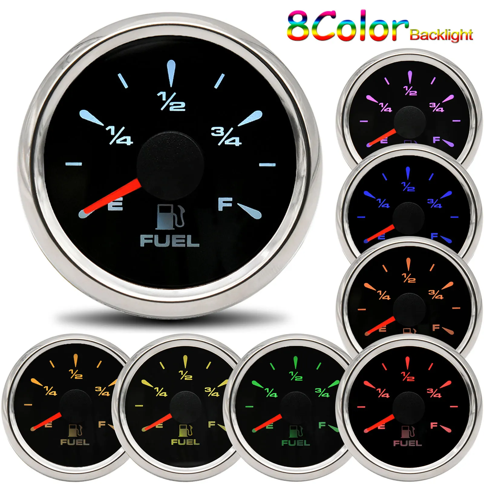 Jauge De Niveau De Carburant Numérique 52mm - 190 Ohm, Rétroéclairage 8 Couleurs, Pour 12V/24V - Bateau, Voiture, Moto