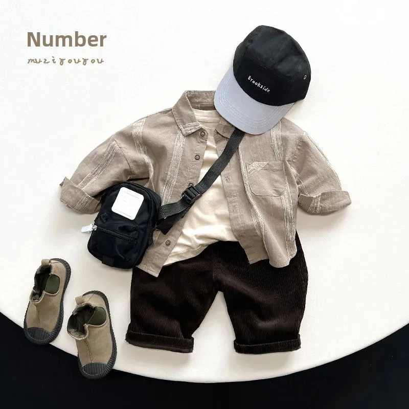 Kids' Cotton Shirt Personality Spring Autumn Pure Cotton Japanese Style Open Cardigan Top for Boys And Girls