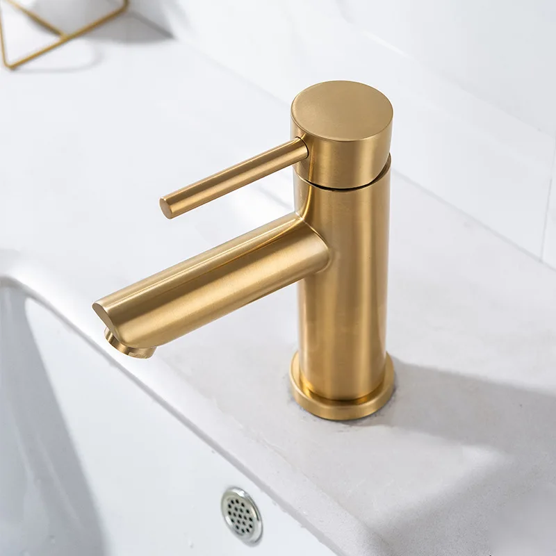 

Brushed Gold Bathroom Basin Faucet Modern Lavatory Vanity Sink Faucet Deck Mounted Stainless Steel Cold And Hot Water Mixer Tap
