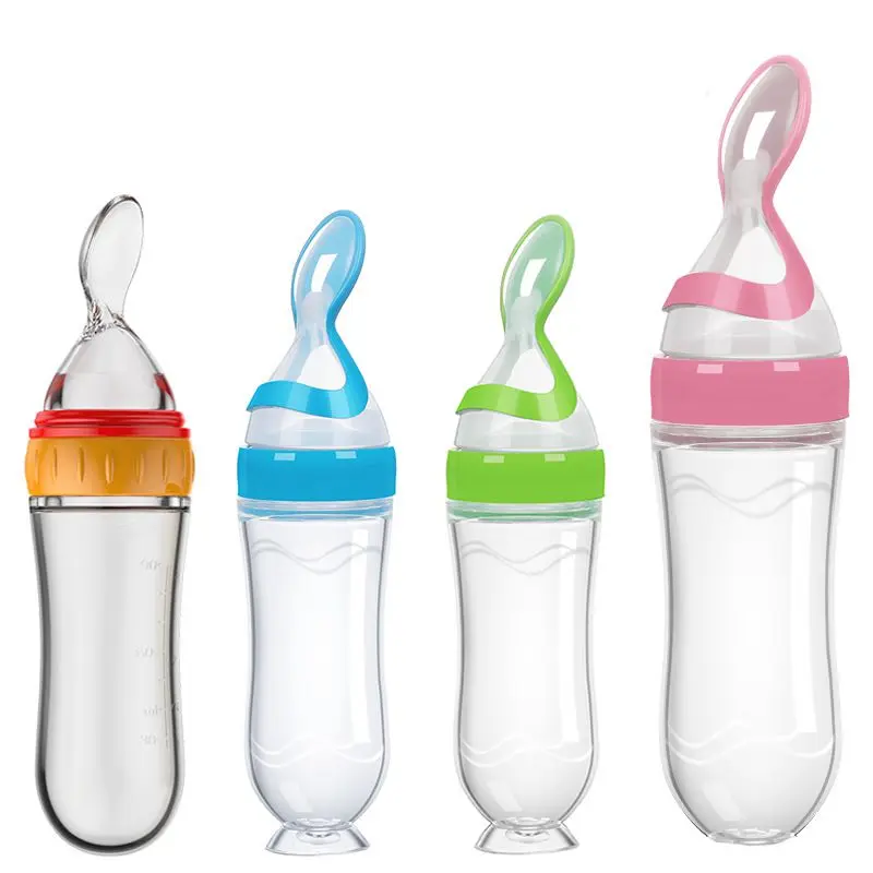 Silicone Feeding Spoon Learning Spoons Baby Cutlery Squeezing Feeding Bottle Spoon