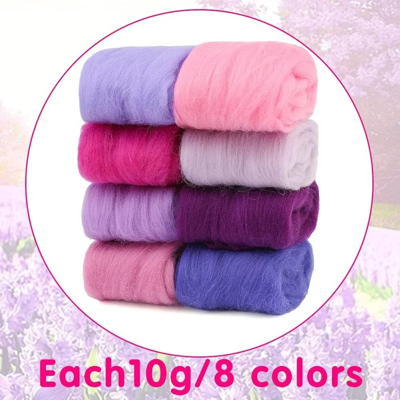 Needle Felting Wool Bulk Nature Wool Roving Yarn Hand Spinning For DIY Craft Materials 10g 8Color