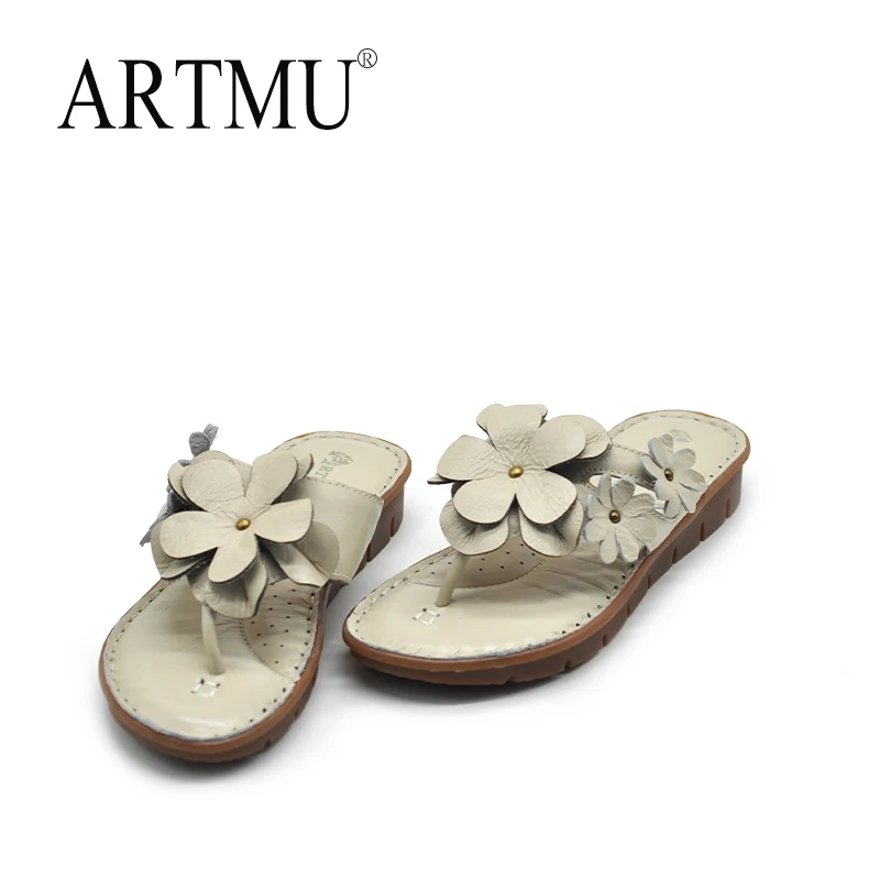

Artmu Original Flowers Slippers For Women Wedges Flip Flops Shoes Luxury Shoes Outdoor Slippers Genuine Leather Sandals Girls