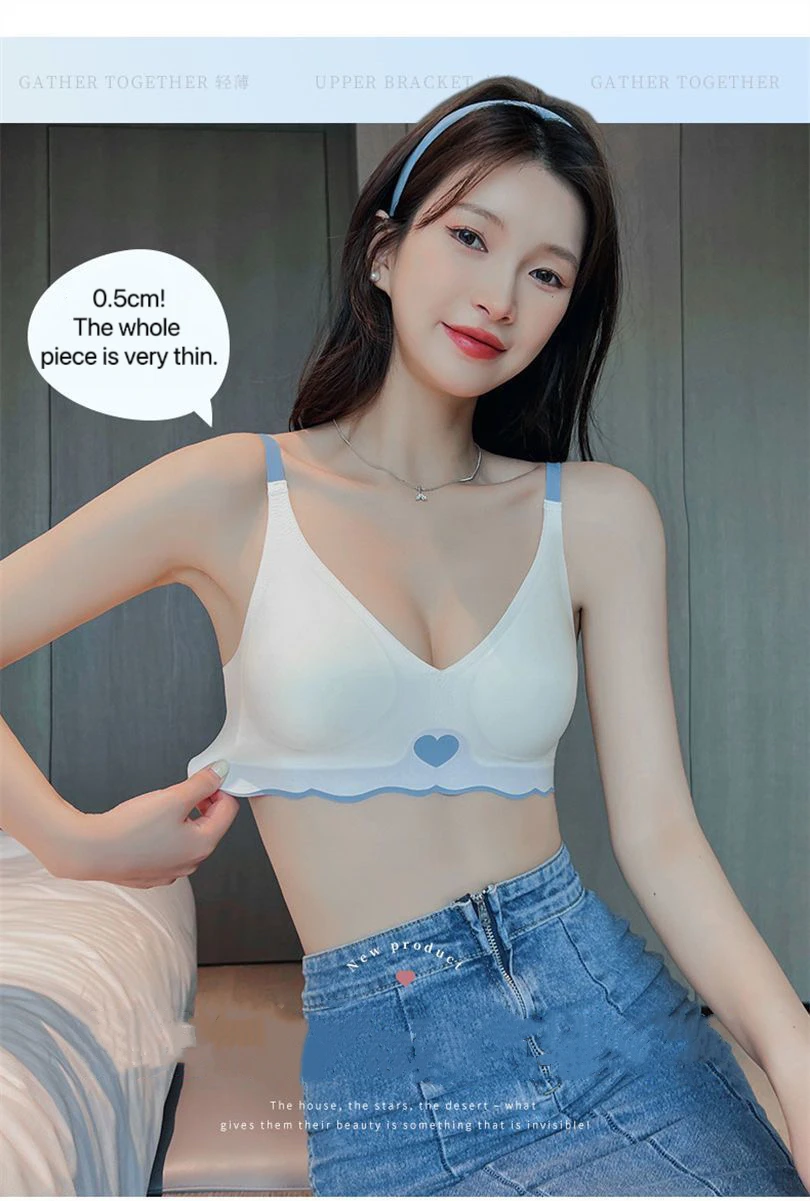 2pcs Womens Seamless Sweet Anti Sagging Bra Girl Thin Brassier Lady Comfort Soft Breathable Bra Student Simple Fashion Underwear