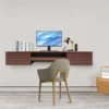 Floating Desk with Pull Out Drawer, Wall Mounted Laptop Computer Write Study Table Multifunctional Workstation Office Organizer 3