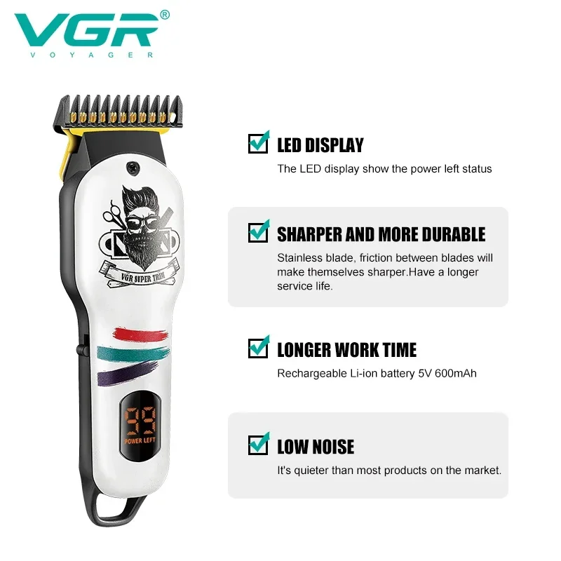 VGR Beard Trimmer Barber Clipper Cordless Professional Rechargeable Hair Trimmer for Men Fireplaces and Stoves Accesories V-971 3