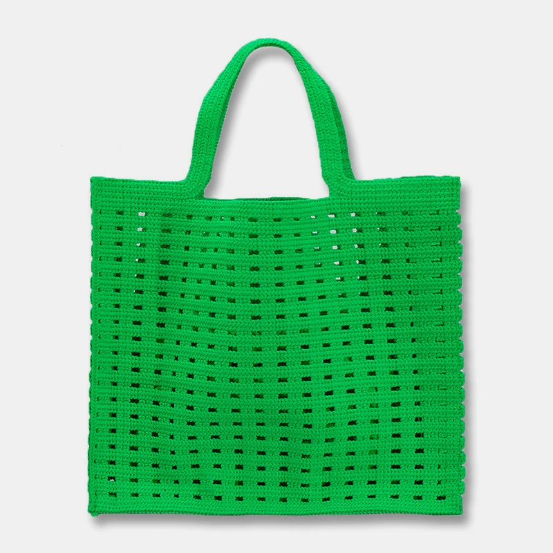 

Oversized Female Fashion Summer Beach Crochet Eyelet Short Handle Tote Bag Casual Big Capacity Square Granny Green Shopping Bag