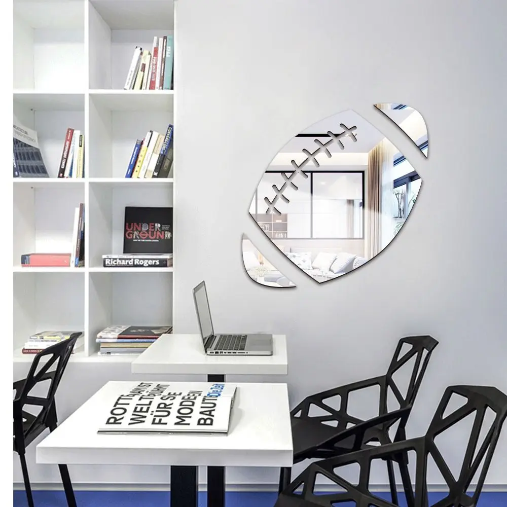 Silver Black Self-adhesive Home Decoration Mirror Wall Sticker Wall Art Waterproof Decal 3D Basketball Football Rugby