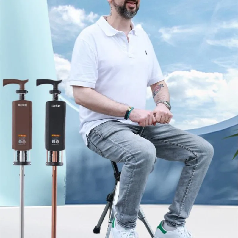 Walking Cane Aluminum Alloy Foldable Walking Cane Stick With Seat Adjustable Elderly Crutch Chair With Stool