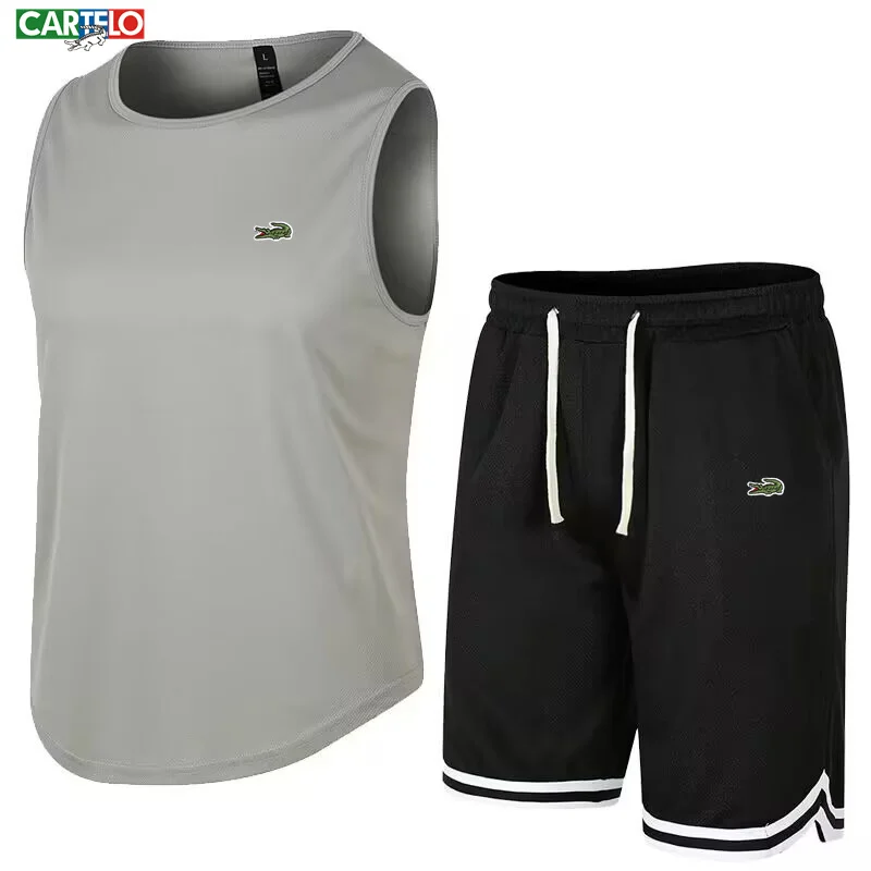 CARTELO Summer Fashion Embroidery Men's Tank Top Set Casual Sleeveless+Shorts Two-Piece Sportswear High Quality Clothes T-shirt two pieces sets women clothing summer fashion femme casual two piece shorts set eyelet sleeveless tank top