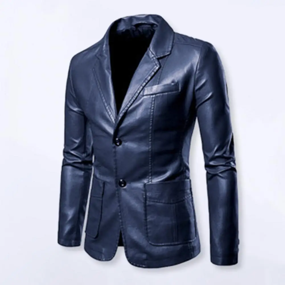 

Однобортная деловая куртка, модный мужской костюм из искусственной кожи, пальто с лацканами, деловая куртка с длинным рукавом для защиты от ветра