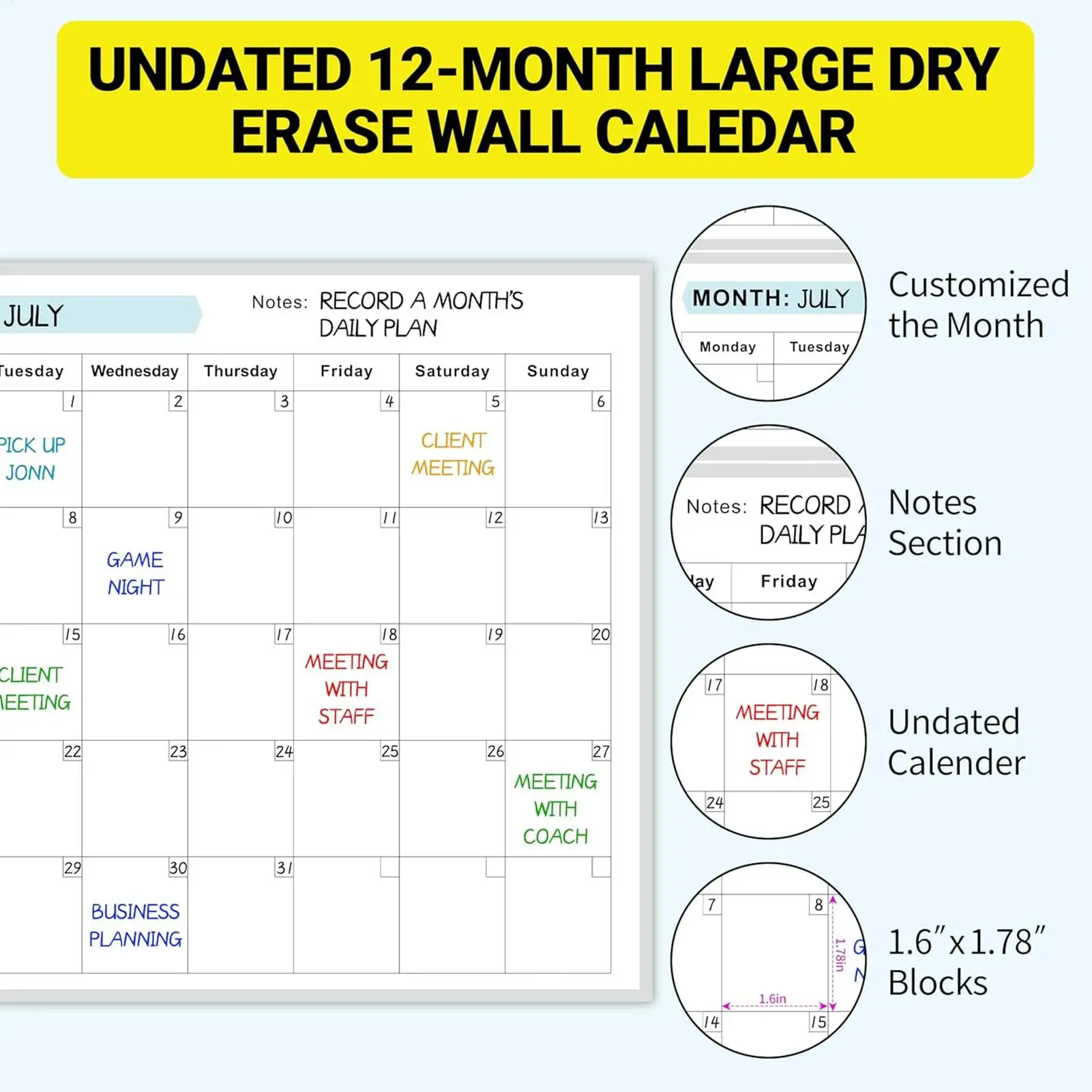 Calendario Planner Annuale Cancellabile, Grande Calendario da Parete Cancellabile, Calendario Gigante da Parete Cancellabile per Liste delle Cose da Fare e Appuntamenti - immagine 5