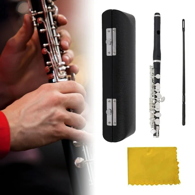 Key of C Piccolo Flute 16 Hole Piccolo with PU Leather Box & Cleaning Tool for Beginner Kids Student Instrument