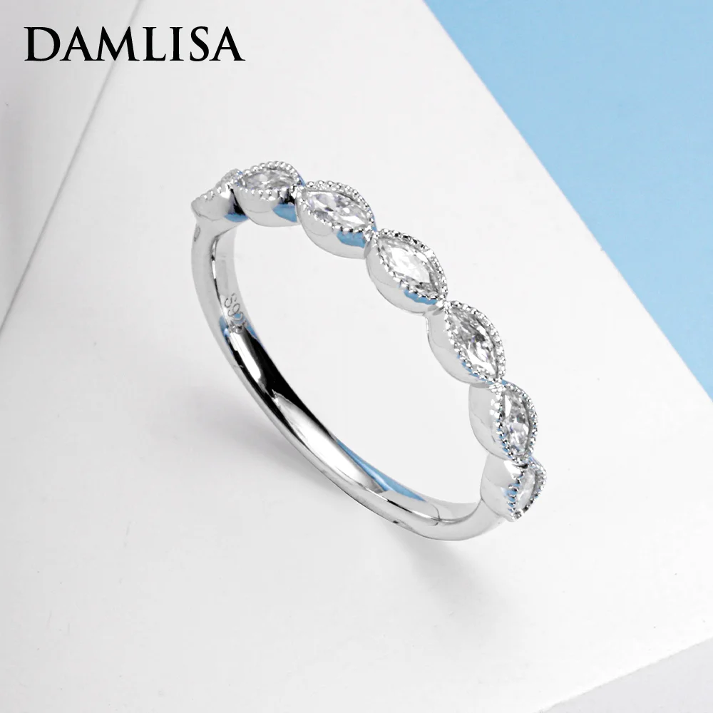 

DAMLISA Marquise Cut 2X4mm D Color VVS1 Moissanite Wedding Band Rings For Women 925 Sterling Silver Engagement Eternity Ring