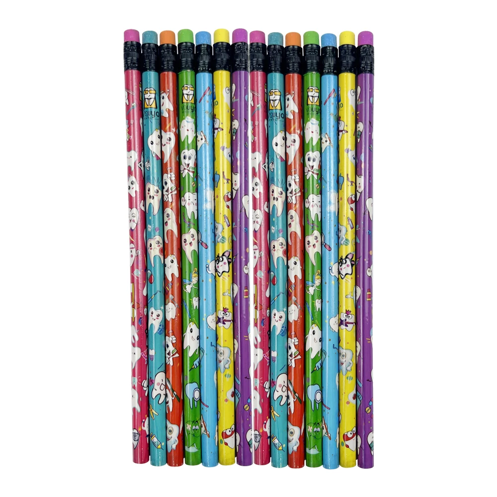 어린이용 다채로운 치아 패턴 연필 지우개, 치과 창의적 어금니 모양 드로잉 연필, 어린이용 모듬 100 개