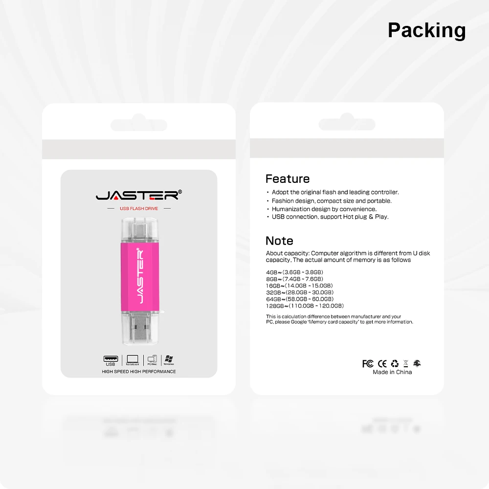 JASTER TYPE-C Smart Phone USB Flash Drives Metal Pen Drive Golden Hight speed Memory Stick Business U disk 16GB 32GB 64GB 128GB usb flash drive flash drive type c pendrive