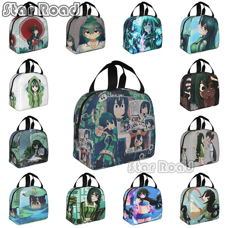 

Anime Kawaii Girl Asui Tsuyu Thermal Insulated Lunch Bag Comic Cartoon Lunch Tote for Outdoor Camping Travel Storage Food Box