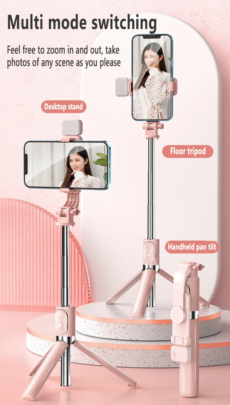 Z8 블루투스 무선 셀카봉 (리모컨 셔터 포함) LED 조명 휴대용 접이식 폰 스탠드 홀더 삼각대