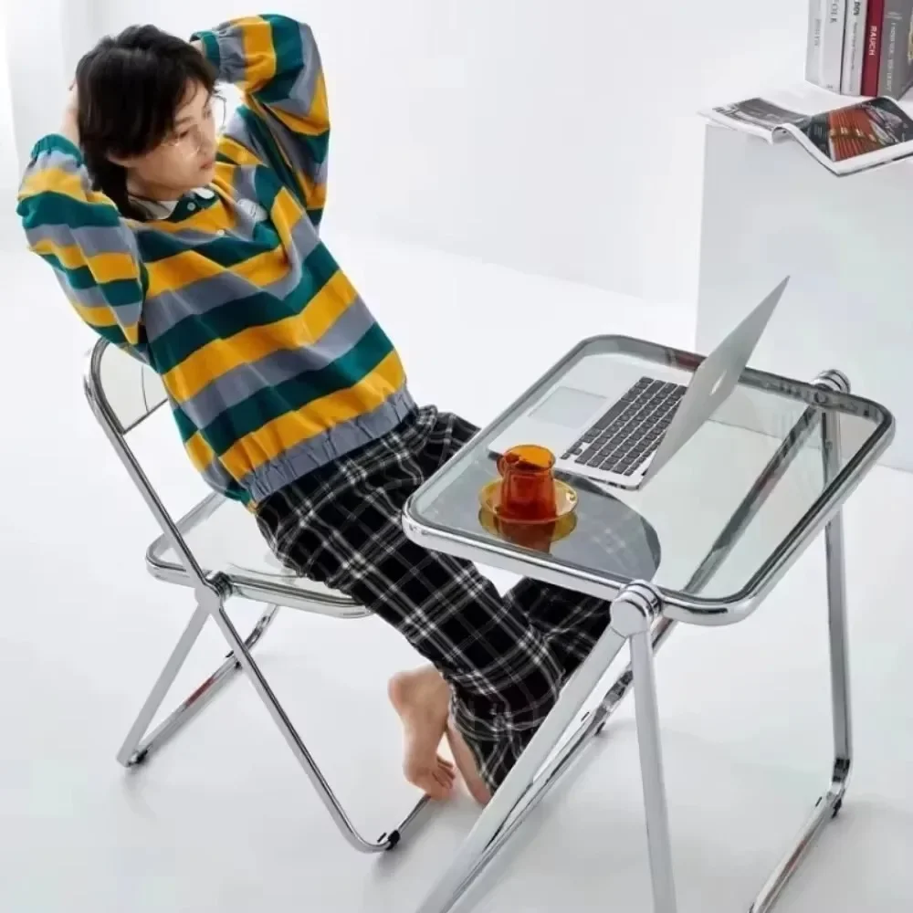 Acrylic Table Chair Portable Office Study Desk Household Desk Set Simple Combination Transparent Folding Table and Chairs Set