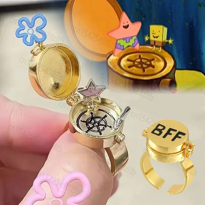 

Sponge-Bob Ring BFF Best Friend Jewelry Accessories Cartoon Patricks Star Forever Creative Copper Plating Open Rings Bestie Gift