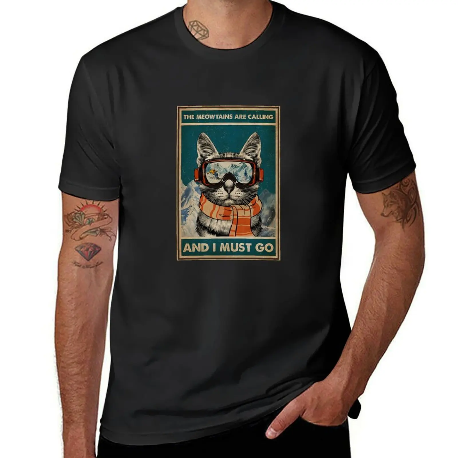 

Skiing The meowtains are calling and i must go Cat T-Shirt sublime for a boy t shirts for men cotton