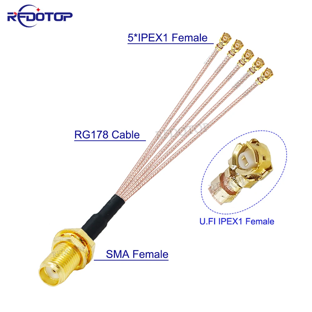 

1Pcs RG-178 SMA to IPX Splitter SMA Female to 5 x U.fl IPEX1 Female1 RG178 Cable WIFI Antenna Extension Jumper Pigtail 10CM-50CM