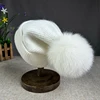New Angora fur winter hat For Women children fox fur pompom hats Beanies Luxury Big size Bonnet Female Soft Warm Skullies hat 3