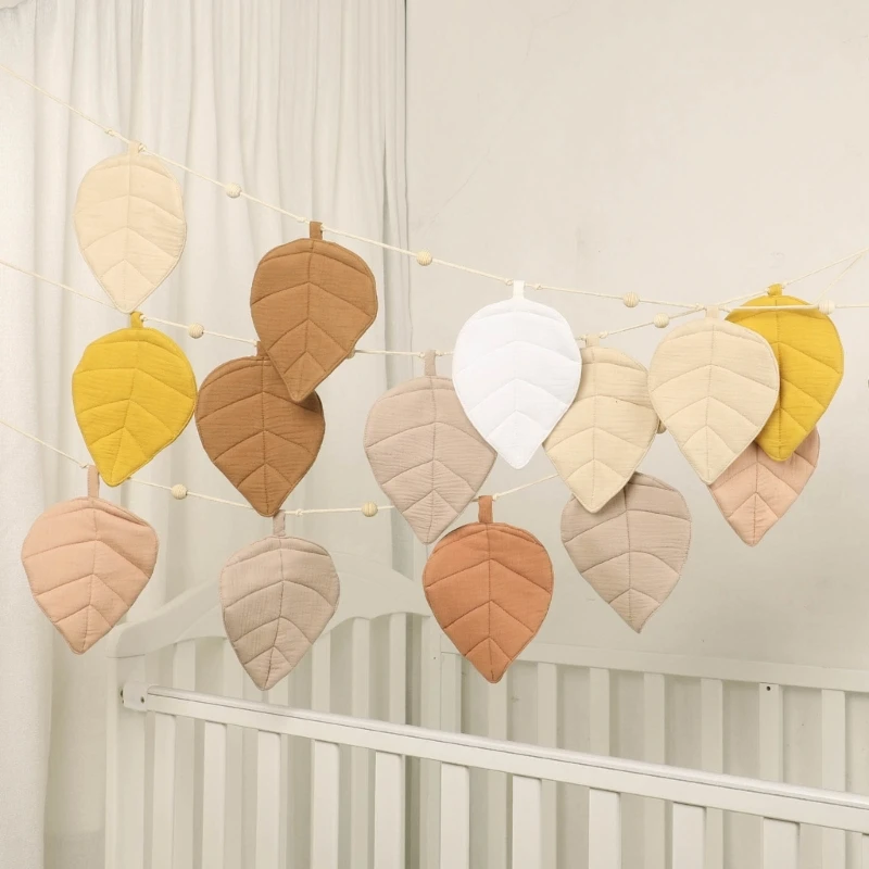 Organic Cotton Leaf Shape Baby Room Wall Hanging Decor Baby Shower Party Garland Flag Bunting Hanging Banner Nursery Crib Decor Rainbow Wall Hanging Decor