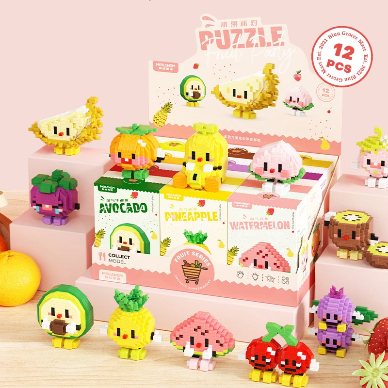 24 Stili Summer Fruit Party Peach Banana Fragola Kiwi Girl Micro Blocchi Di Costruzione Cinesi Giocattoli Ornamenti Avocado Burger Fries