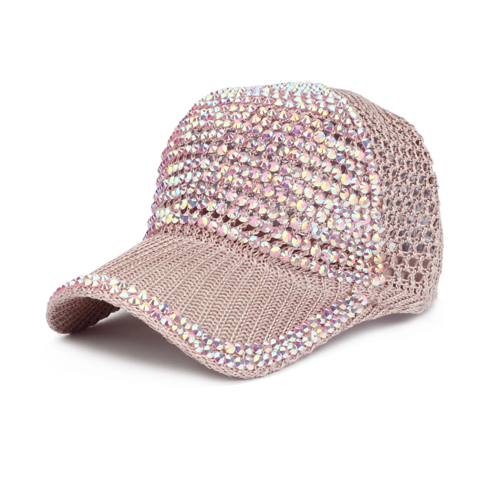 Women Men Studded Rhinestone Crystals Adjustable Ponytail Mesh Baseball Cap Shiny Bling Stretch Cap Sec Championship Hat