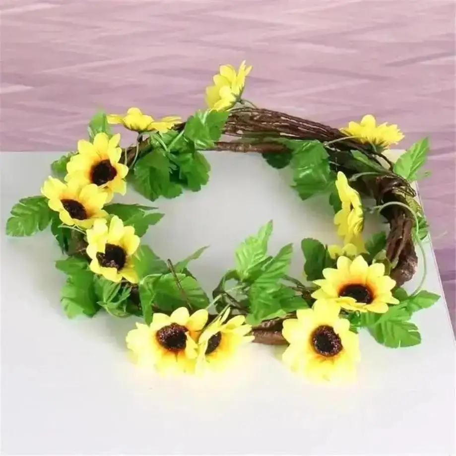 260cm Simulated Sunflower Vine Air Conditioning Duct Decor Wrap Sunflower Flower Garland Wedding Arch Decoration Plastic Flowers