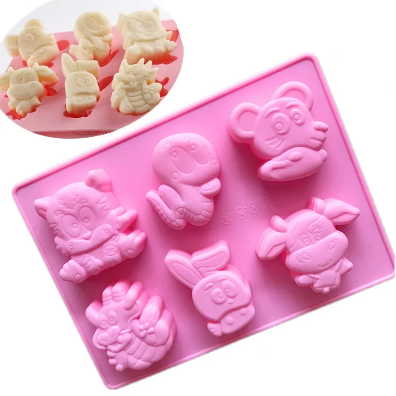 2er Pack chinesischer Tierkreis Silikon Seifen form Tier Backform Schokolade Küchen zubehör Formen de Silicona Para Jabones Schwein – Detail 7