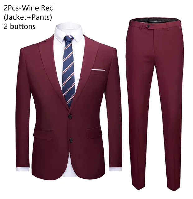 Wedding Suit For Men Set Elegant Blazers Formal 3 Pieces Full Jackets Vest Pants Classic Business Coats 2024 Free Shipping - Claret 2pcs 2 button, 4XL (77-85KG)