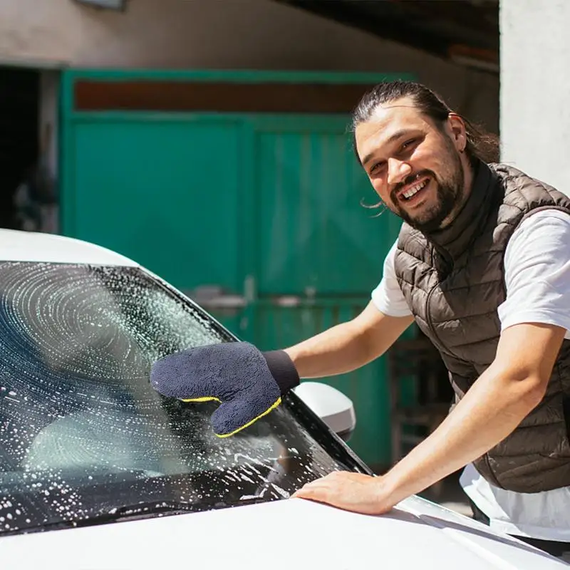 

Waterproof Car Wash Microfiber Coral Velvet Gloves Thick Car Cleaning Mitt Wax Detailing Brush Auto Care Double-faced Glove