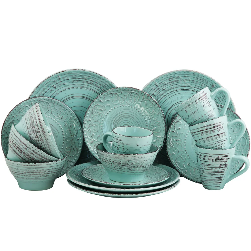 

Malibu Waves 16-Piece Dinnerware Set In Turquoise Ceramic Tableware Set